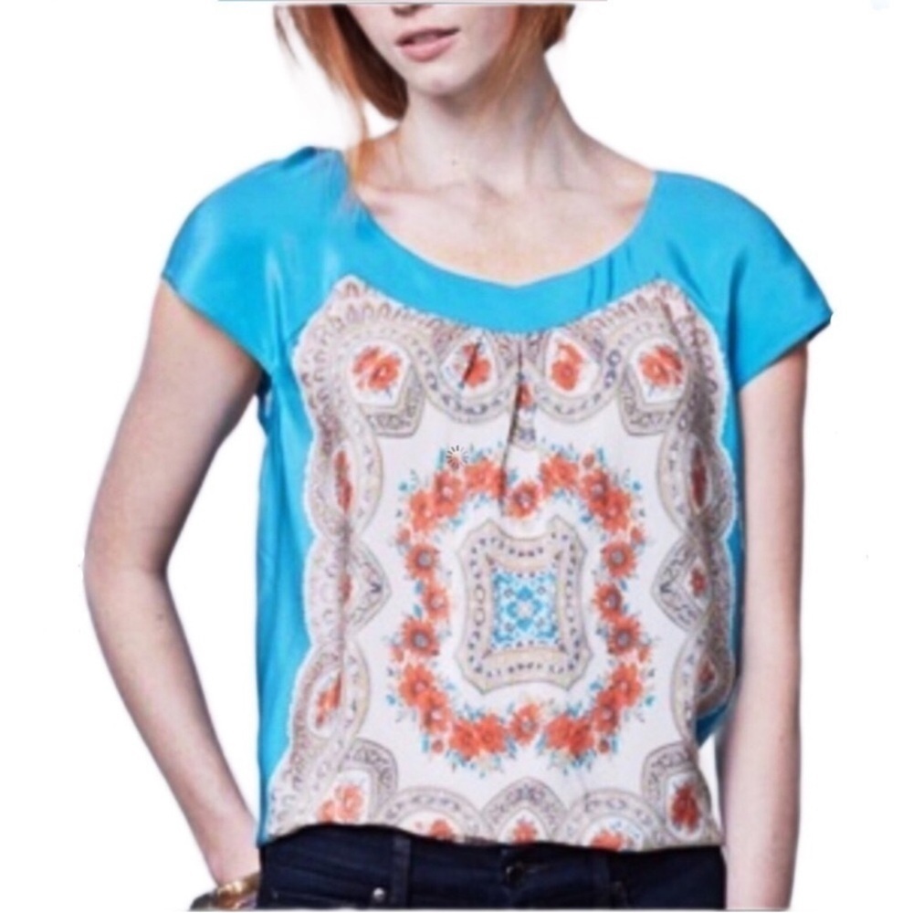 Anthropologie Moulinette Soeurs Fonte Silk Top Large Blue Paisley